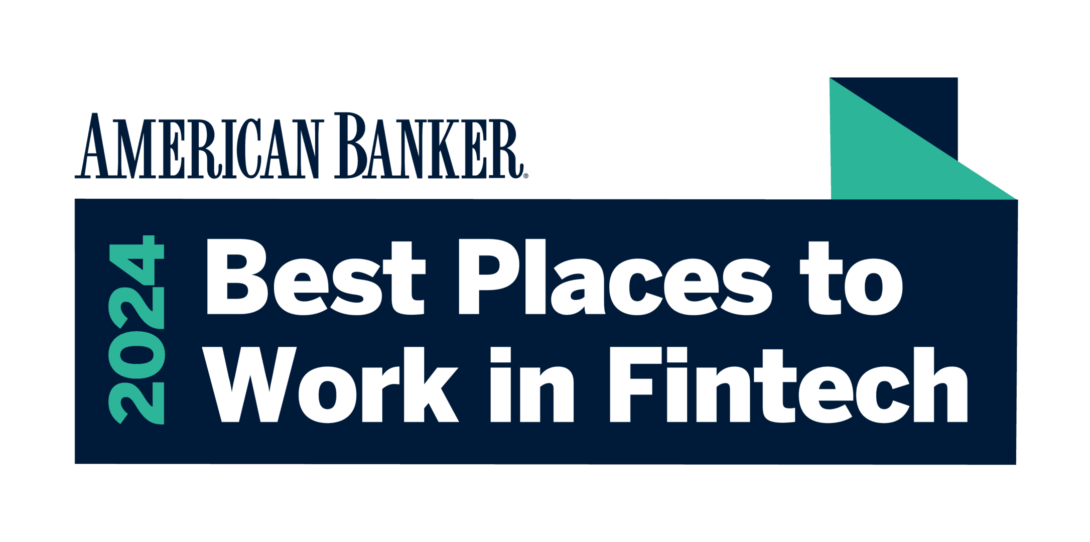 American Banker 2024 Best Places to Work in Fintech logo with text on a navy background.