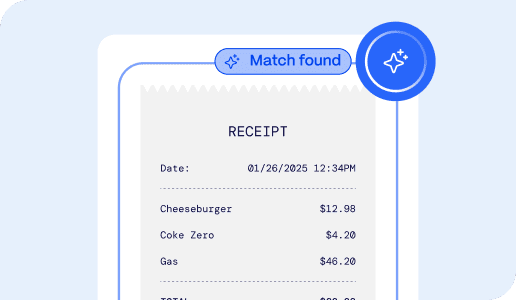 Digital receipt showing purchase details with a 'Match found' notification at the top.