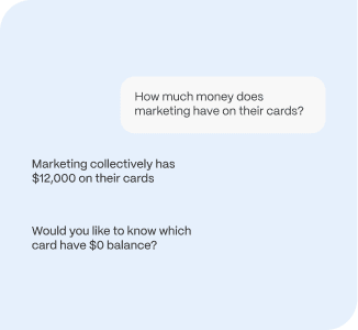 Screenshot of a conversation about marketing funds and card balances on the PEX platform.