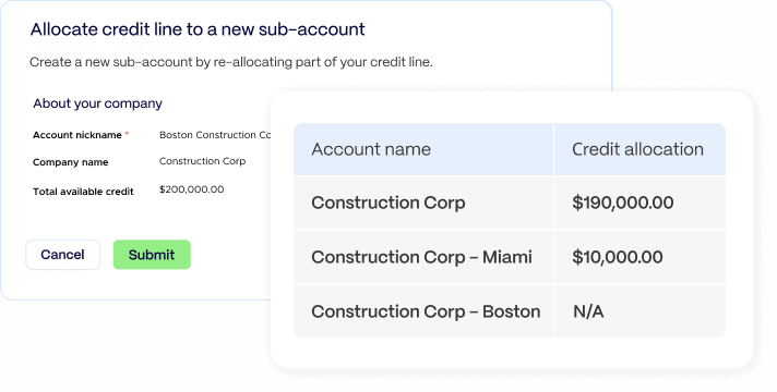 Allocate credit line to a new sub-account in PEX