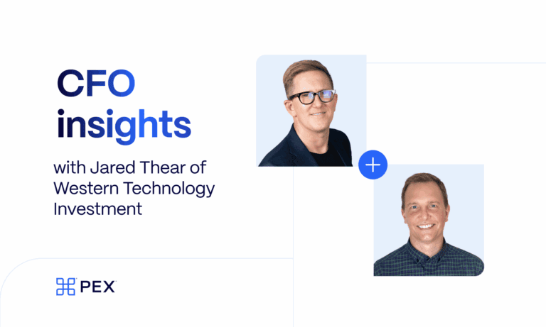 CFO series header - Luke & Jared (2) A promotional graphic for CFO Insights, featuring two men—including Jared Thear of Western Technology Investment—with the PEX logo in the bottom left corner.