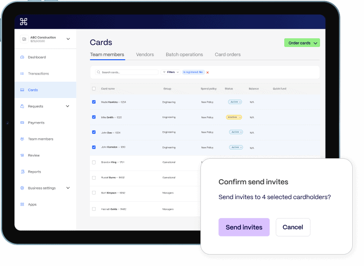 Managing cards in PEX dashboard