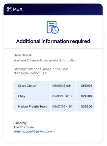 Additional transaction data needed