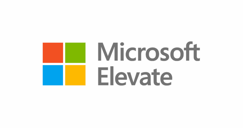 Microsoft Elevate logo featuring four colored squares on the left and the words "Microsoft Elevate" in gray text on the right, set against a white background.