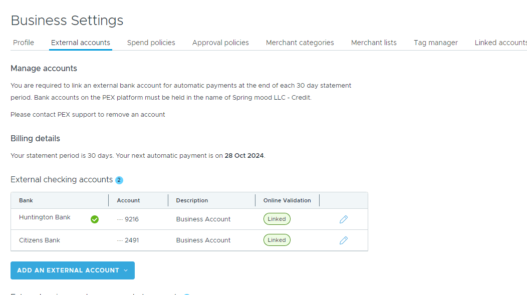 PEX feature: Relink external accounts