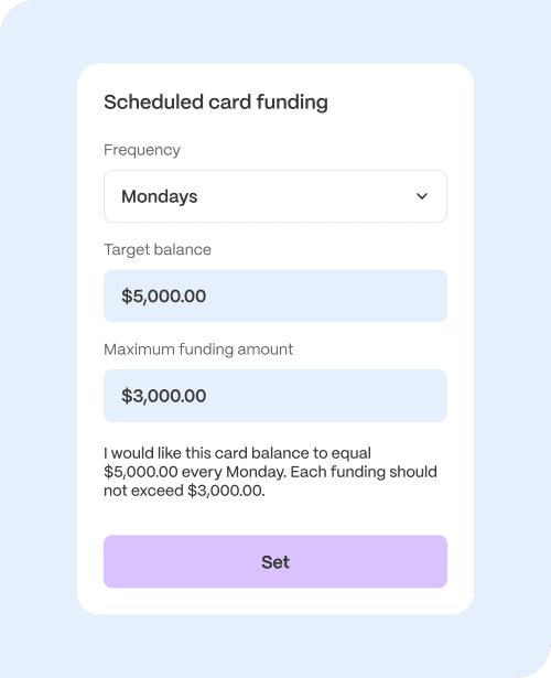 Scheduled card funding in PEX