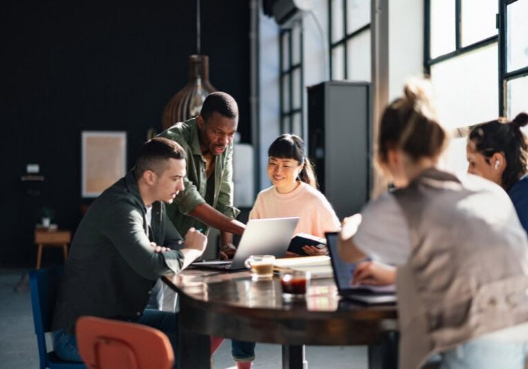 People working together in co working space