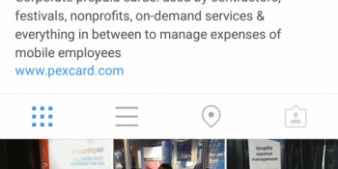 Instagram profile of PEX Card, featuring a description of their prepaid card services and a grid of photos showcasing events and promotions.