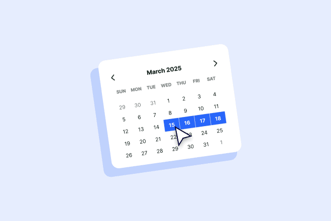 A digital calendar, vital for back office operations, displays March 2025 with a cursor precisely pointing at March 15, ensuring important dates never go unnoticed.