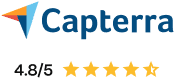 capterra-48_5 Capterra logo with a 4.8 out of 5 star rating displayed below.