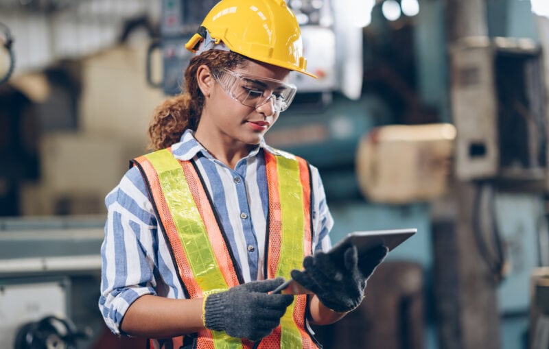 professional women  engineer checklist automated CNC in factory