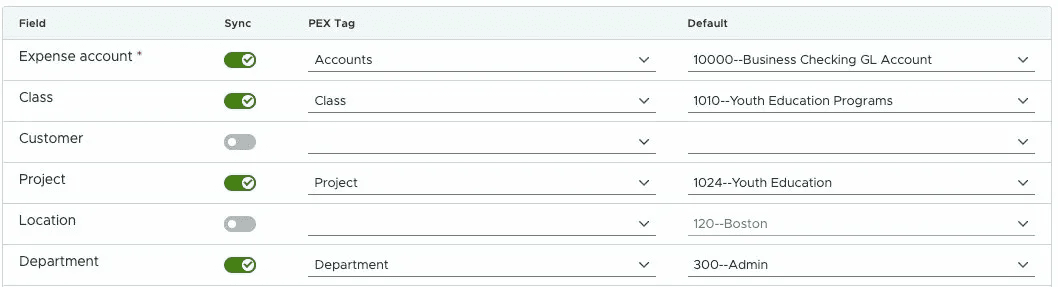 Sage Intacct dimensions and custom fields sync in PEX