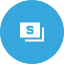 Icon with a white letter "S" on a blue background, resembling a stylized business card.