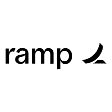 The image displays the word "ramp" in lowercase black letters, followed by a curved, upward-sloping black graphic resembling a ramp.