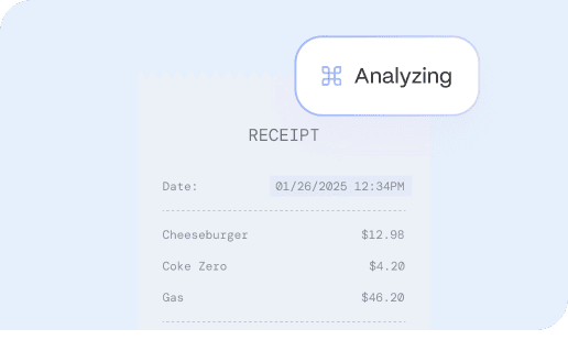 Screenshot of a receipt analysis interface with date, items, and prices, related to PEX's AI platform for financial data processing.