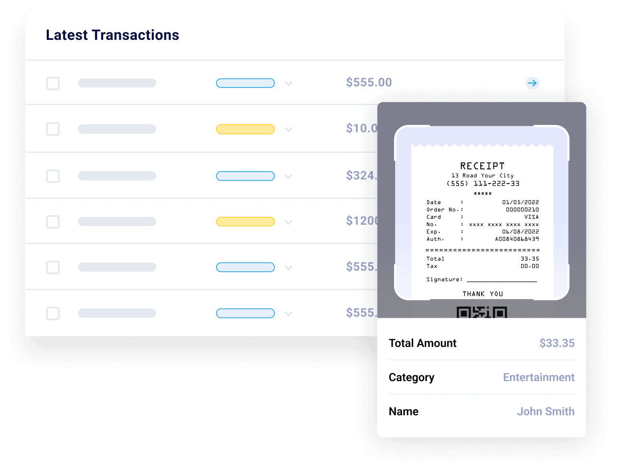 dashboard with mobile receipt